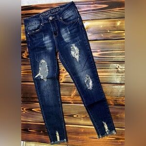 STREET DENIM Women's Distressed Dark Blue Skinny Jeans